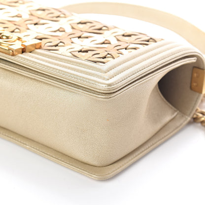 Chanel Metallic Lambskin Medium Golden CC Boy Flap Dark Gold 10 of 13