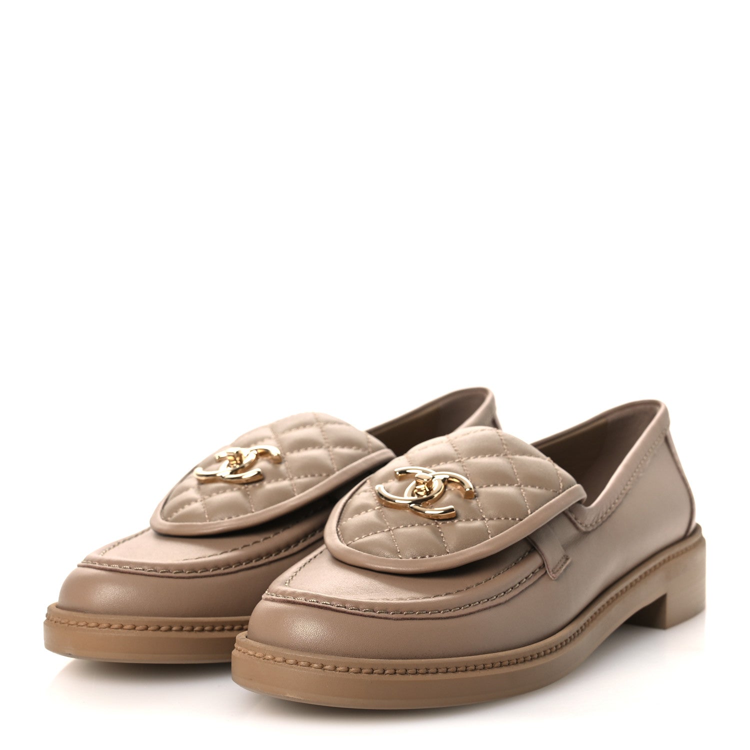 Chanel Lambskin Quilted CC Turnlock Loafers 40 Beige 4 of 10