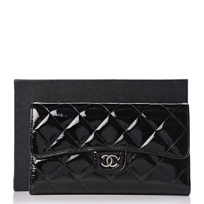 Chanel Patent Quilted Large Flap Wallet Black 13 of 13