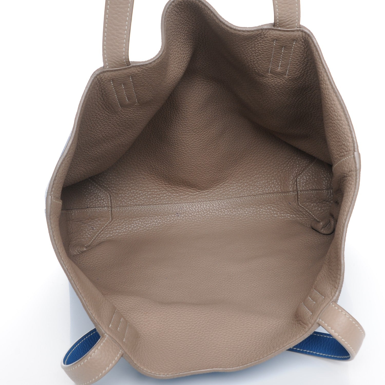 Hermes Taurillon Clemence Double Sens 45 Reversible Tote Mykonos Gris Tourterelle 6 of 11