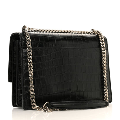 Saint Laurent Calfskin Crocodile Embossed Medium Monogram Sunset Black 3 of 14