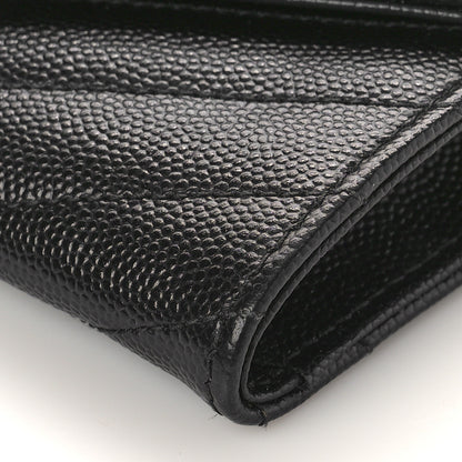 Saint Laurent Grain De Poudre Matelasse Chevron Small Monogram Envelope Wallet Black 8 of 9