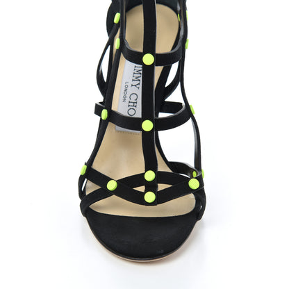 Jimmy Choo Suede Neon Studded Tina 100 Sandals 35.5 Black 10 of 10