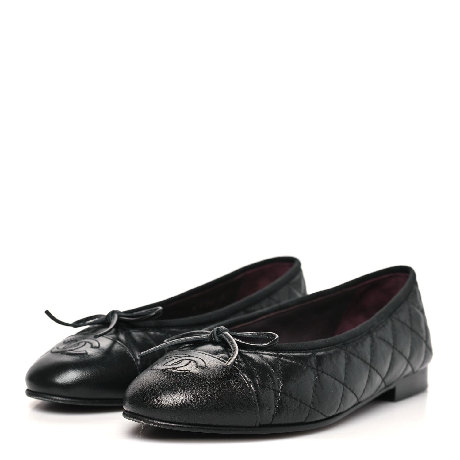 Chanel Aged Calfskin Quilted CC Cap Toe Ballerina Flats 35 Black 4 of 9