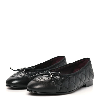 Chanel Aged Calfskin Quilted CC Cap Toe Ballerina Flats 35 Black 4 of 9