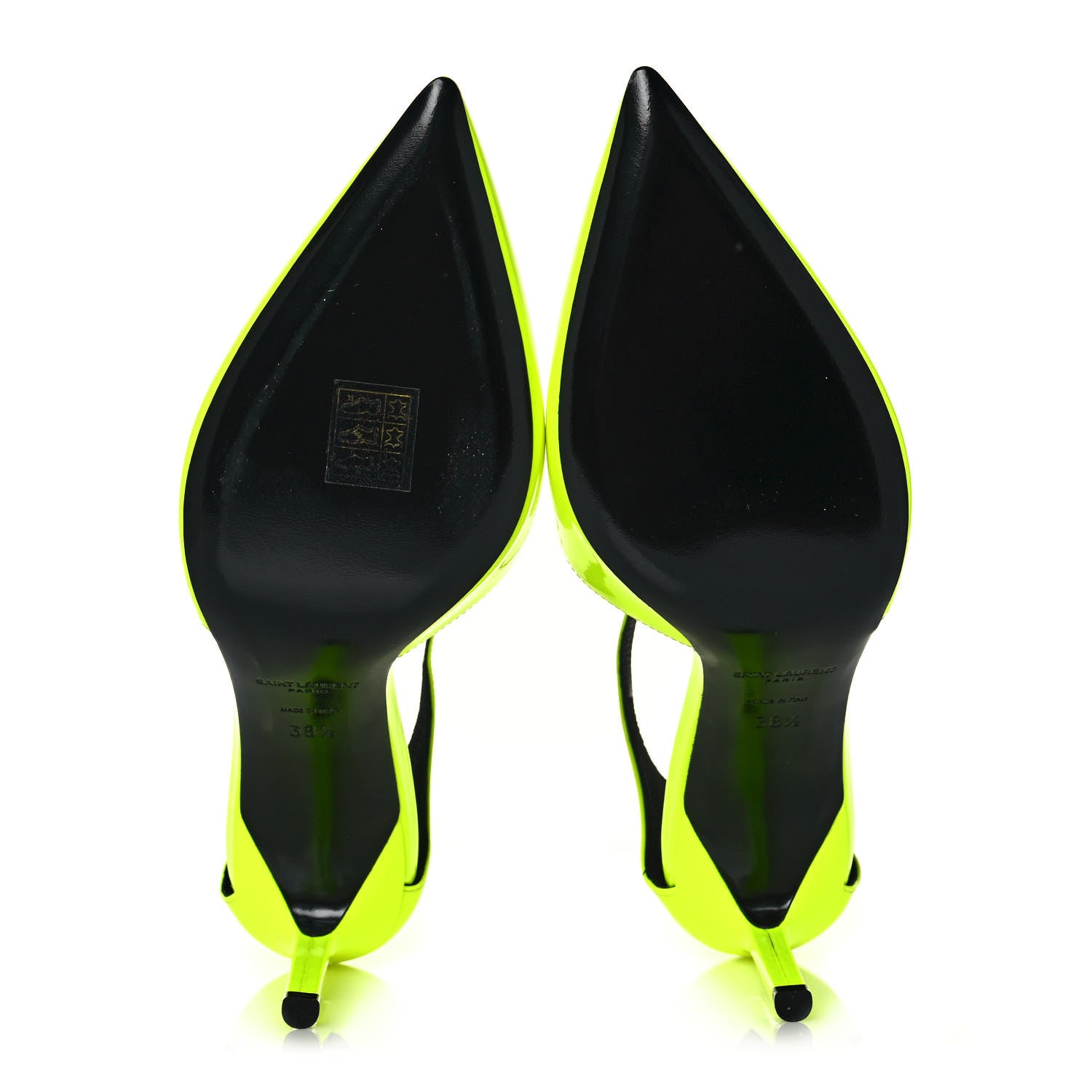 Saint Laurent Patent Anja 85 Ankle Strap Pointed Pumps 38.5 Fluo Yellow 5 of 8