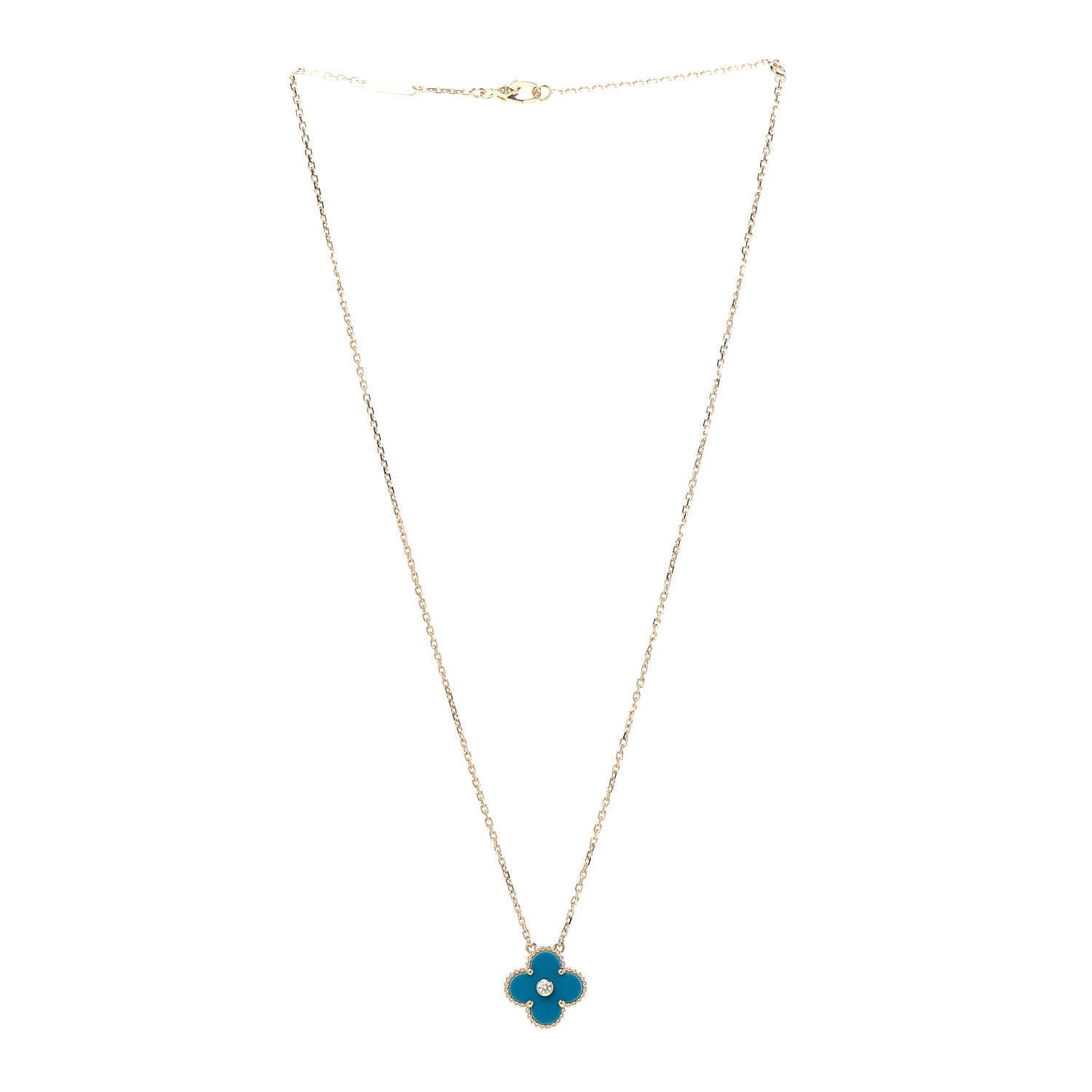 Van Cleef & Arpels 18K Yellow Gold Diamond Celestial Blue Sevres Porcelain Vintage Alhambra Pendant Necklace 3 of 6