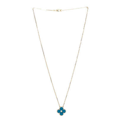 Van Cleef & Arpels 18K Yellow Gold Diamond Celestial Blue Sevres Porcelain Vintage Alhambra Pendant Necklace 3 of 6