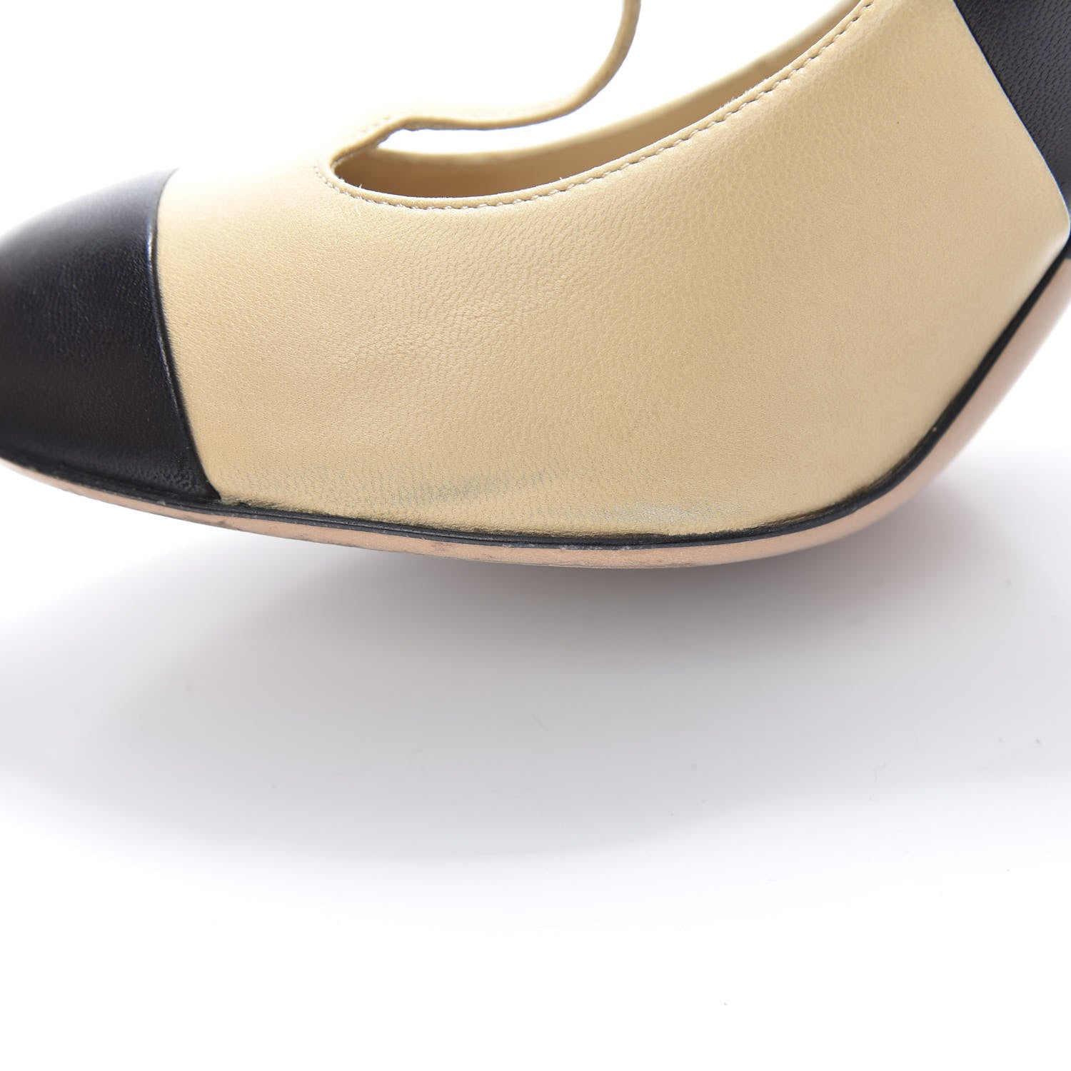 Chanel Lambskin Cap Toe Mary Jane Pumps 37 Beige Black 12 of 14