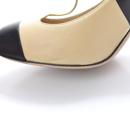 Chanel Lambskin Cap Toe Mary Jane Pumps 37 Beige Black 12 of 14
