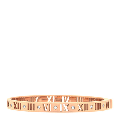 Tiffany 18K Rose Gold Diamond Atlas Pierced Hinged Bangle Bracelet 1 of 4