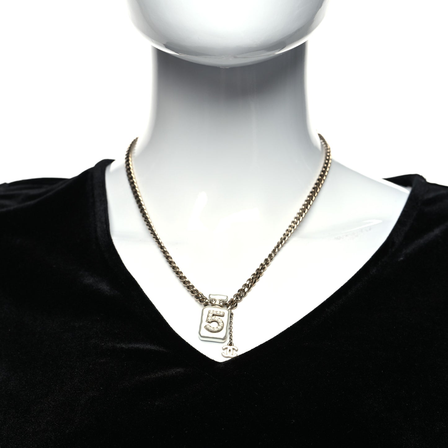 Crystal Pearl CC No. 5 Perfume Bottle Necklace White Gold