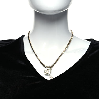 Chanel Crystal Pearl CC No. 5 Perfume Bottle Necklace White Gold 2 of 6