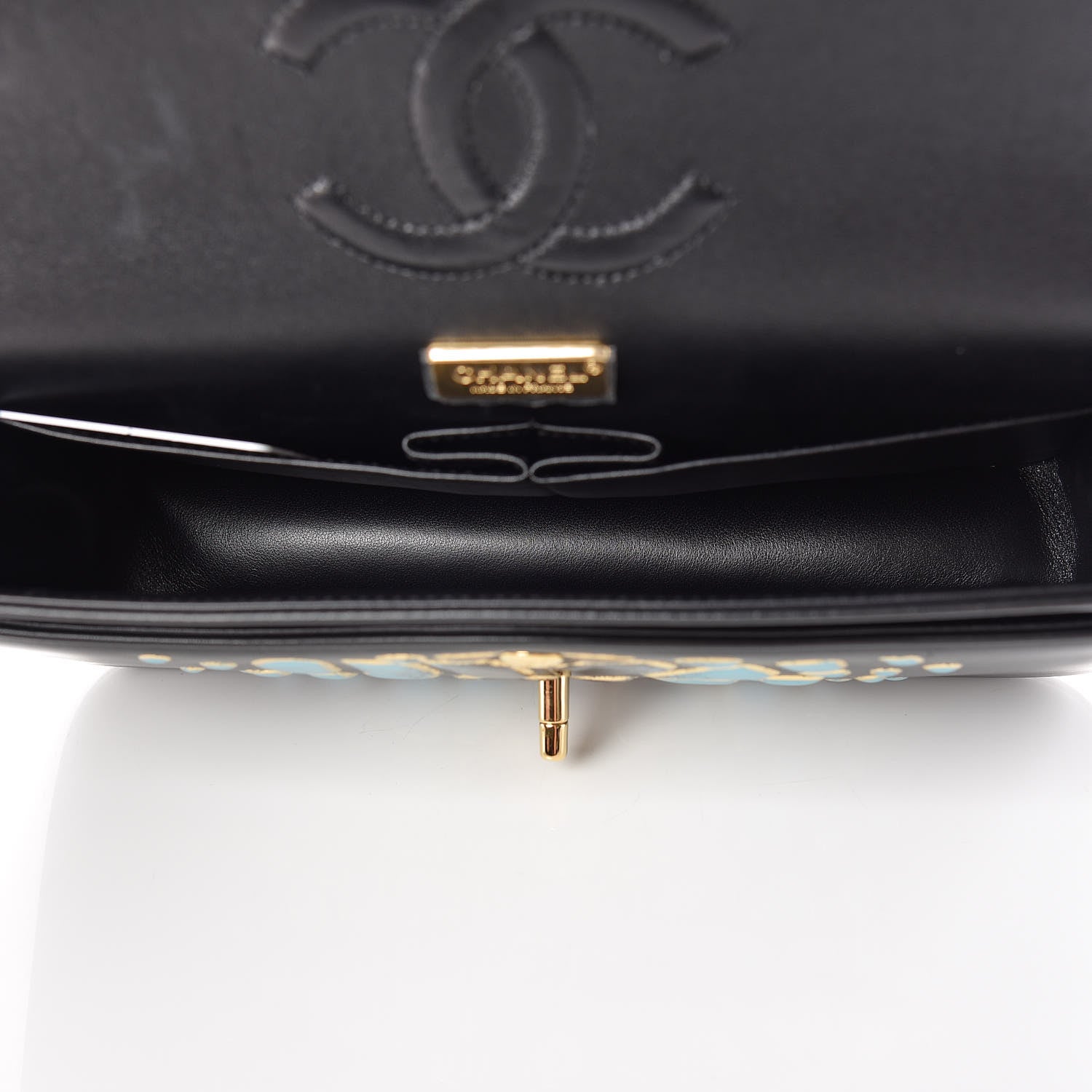 Chanel Lambskin Resin Medium Double Flap Black Turquoise 7 of 10