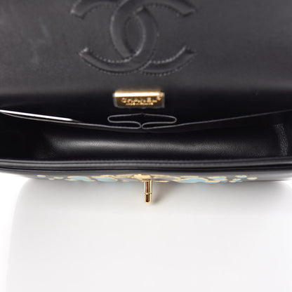 Chanel Lambskin Resin Medium Double Flap Black Turquoise 7 of 10
