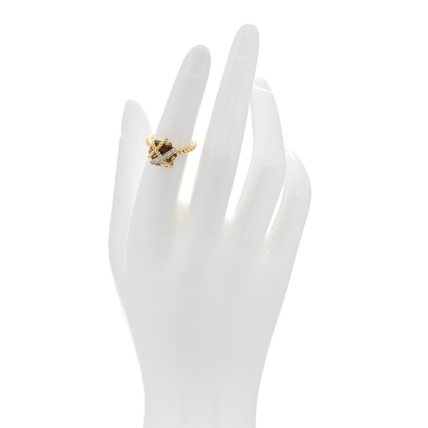 18K Yellow Gold Champagne Citrine Diamond 10mm Cable Wrap Ring 49 4.75