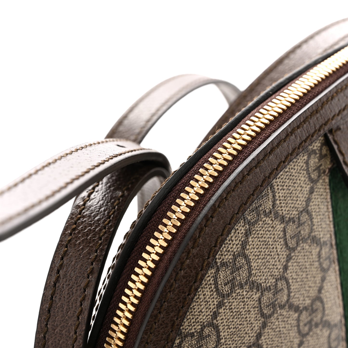 GG Supreme Monogram Textured Dollar Calfskin Web Small Ophidia Dome Shoulder Bag Beige Ebony New Acero Brown