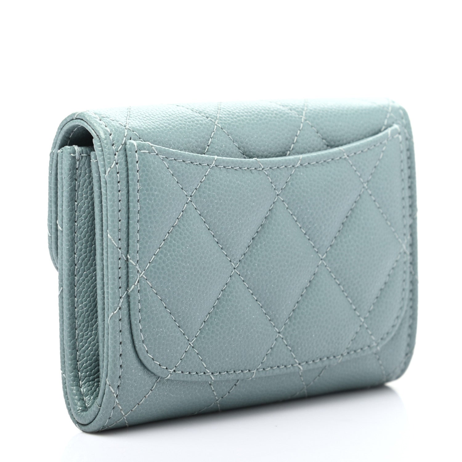 Chanel Iridescent Caviar Quilted Flap Card Holder Wallet Light Blue 5 of 14