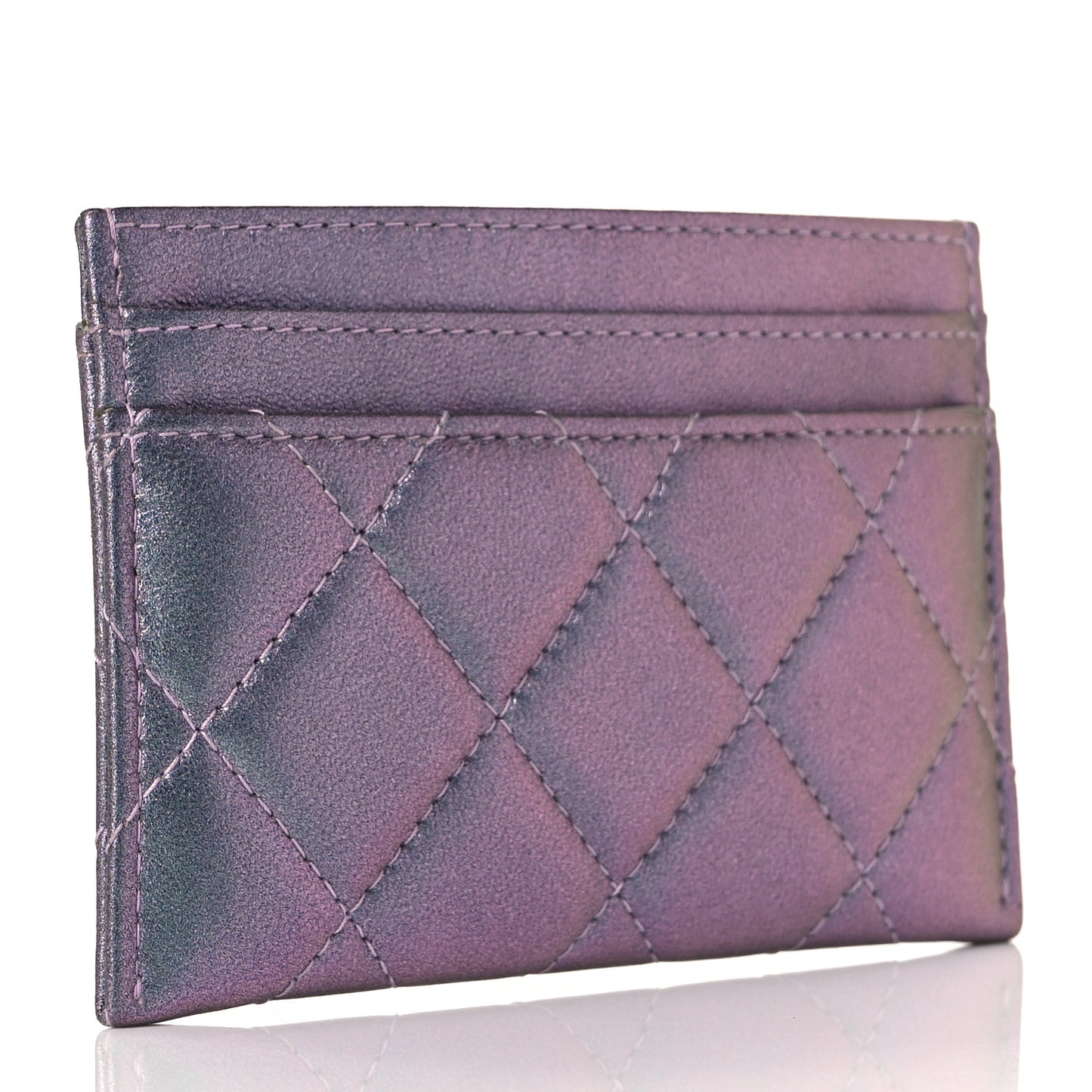 Iridescent Lambskin Quilted Reissue Card Holder Light Purple