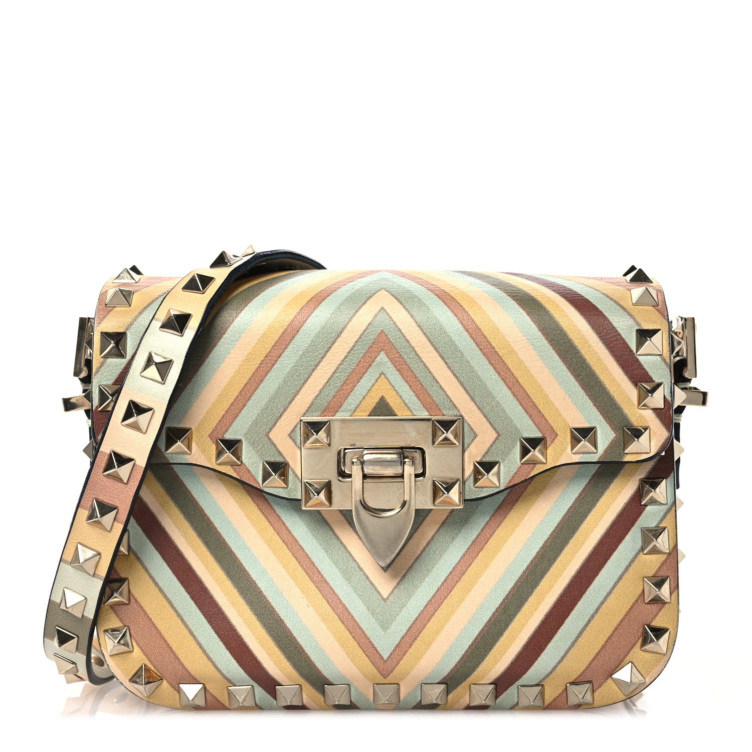 Valentino Garavani Vitello Native Couture 1975 Rockstud Crossbody Bag Green Multicolor 1 of 15