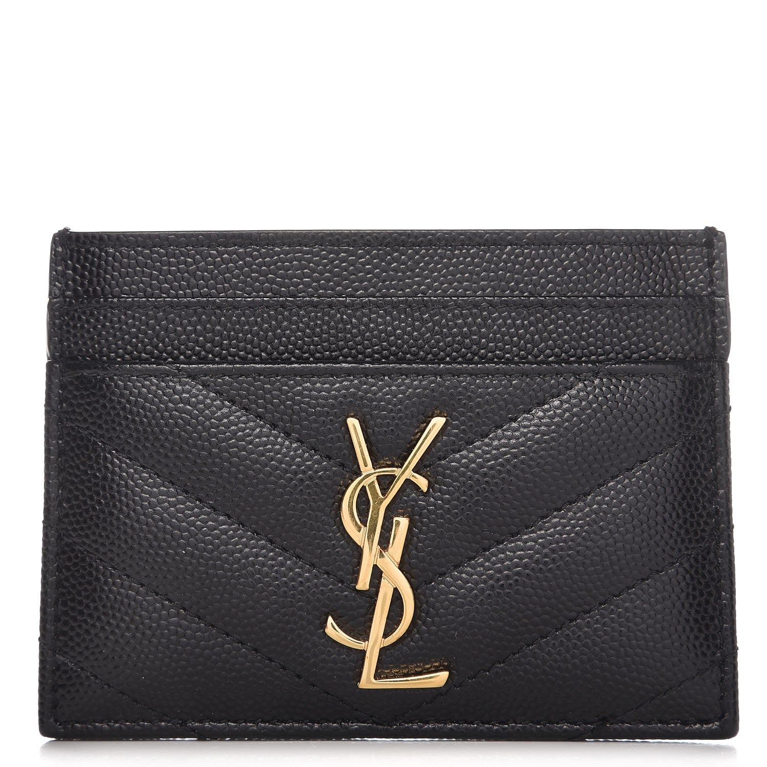 Saint Laurent Grain De Poudre Matelasse Chevron Monogram Credit Card Case Black 1 of 8