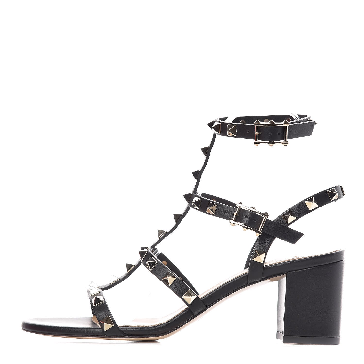 Valentino Garavani Calfskin Rockstud 60mm City Sandals 37.5 Black 1 of 9
