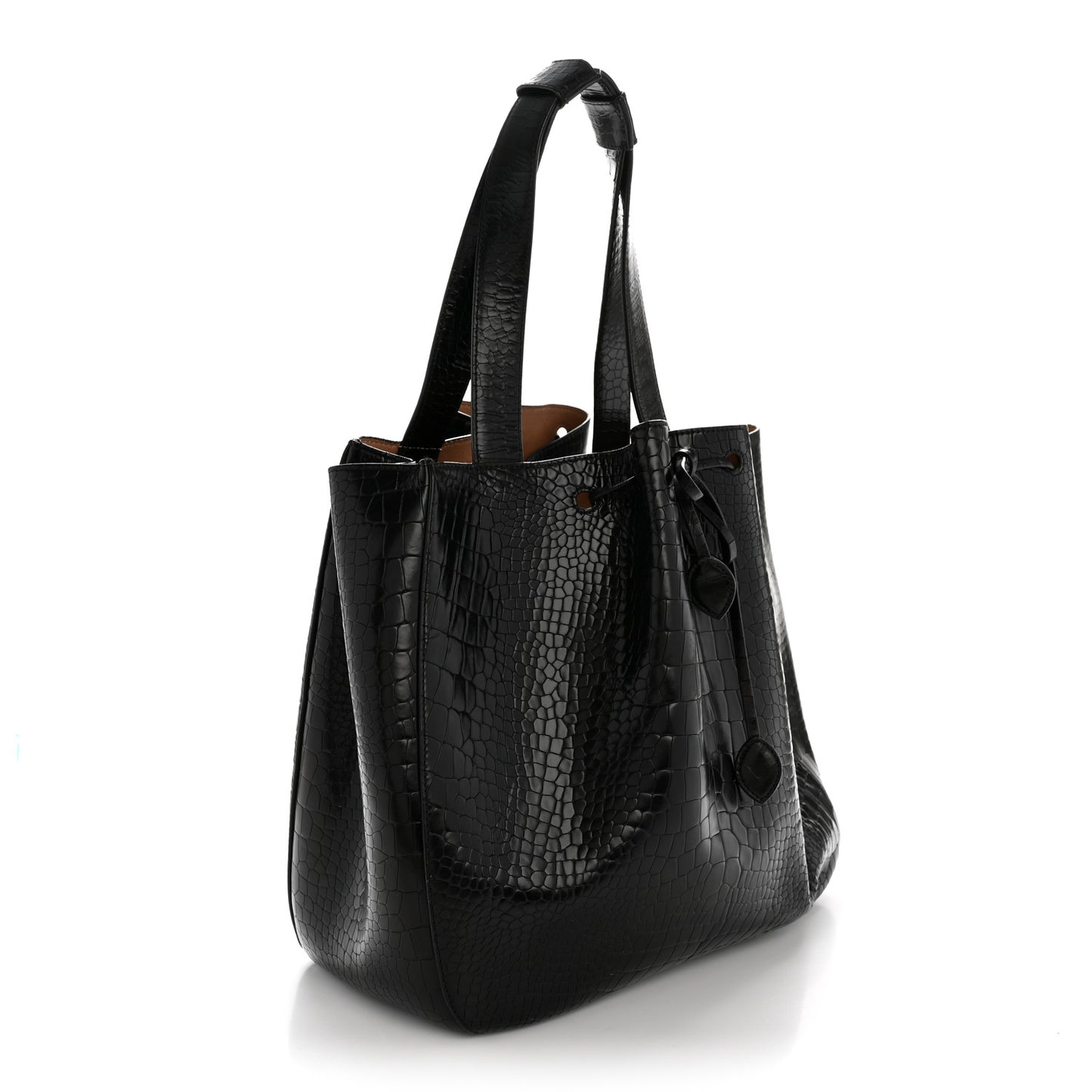 Calfskin Crocodile Embossed Bucket Bag Black