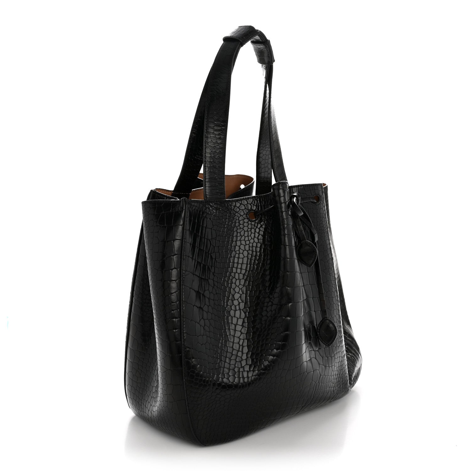 Alaia Calfskin Crocodile Embossed Bucket Bag Black 4 of 14