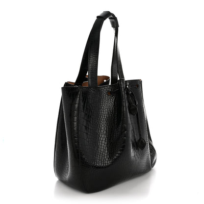 Alaia Calfskin Crocodile Embossed Bucket Bag Black 4 of 14