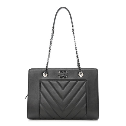 Chanel Sheepskin Chevron Quilted Mademoiselle Vintage Shopping Tote Dark Grey 1 of 12