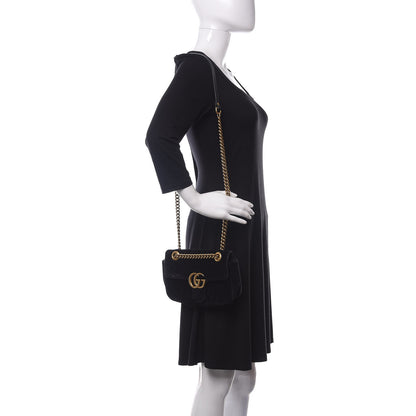 Gucci Velvet Matelasse Mini GG Marmont Shoulder Bag Black 3 of 14