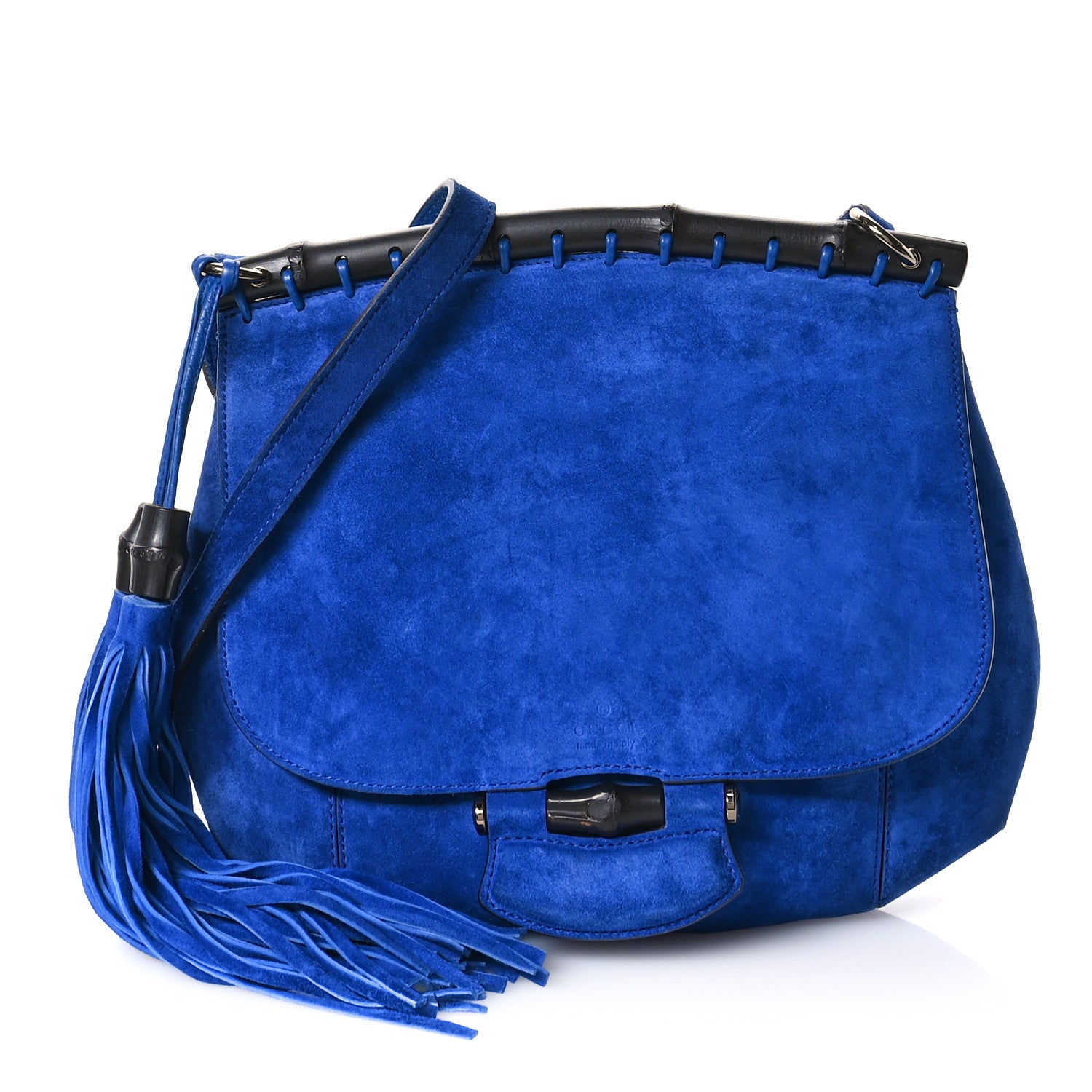 Gucci Suede Medium Nouveau Fringe Shoulder Bag Blue 1 of 10