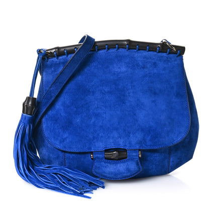 Gucci Suede Medium Nouveau Fringe Shoulder Bag Blue 1 of 10