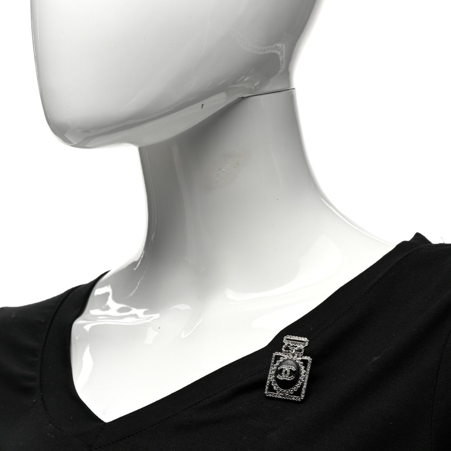 Crystal CC Perfume Bottle Brooch Black Silver