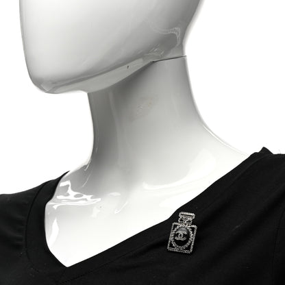 Chanel Crystal CC Perfume Bottle Brooch Black Silver 2 of 5