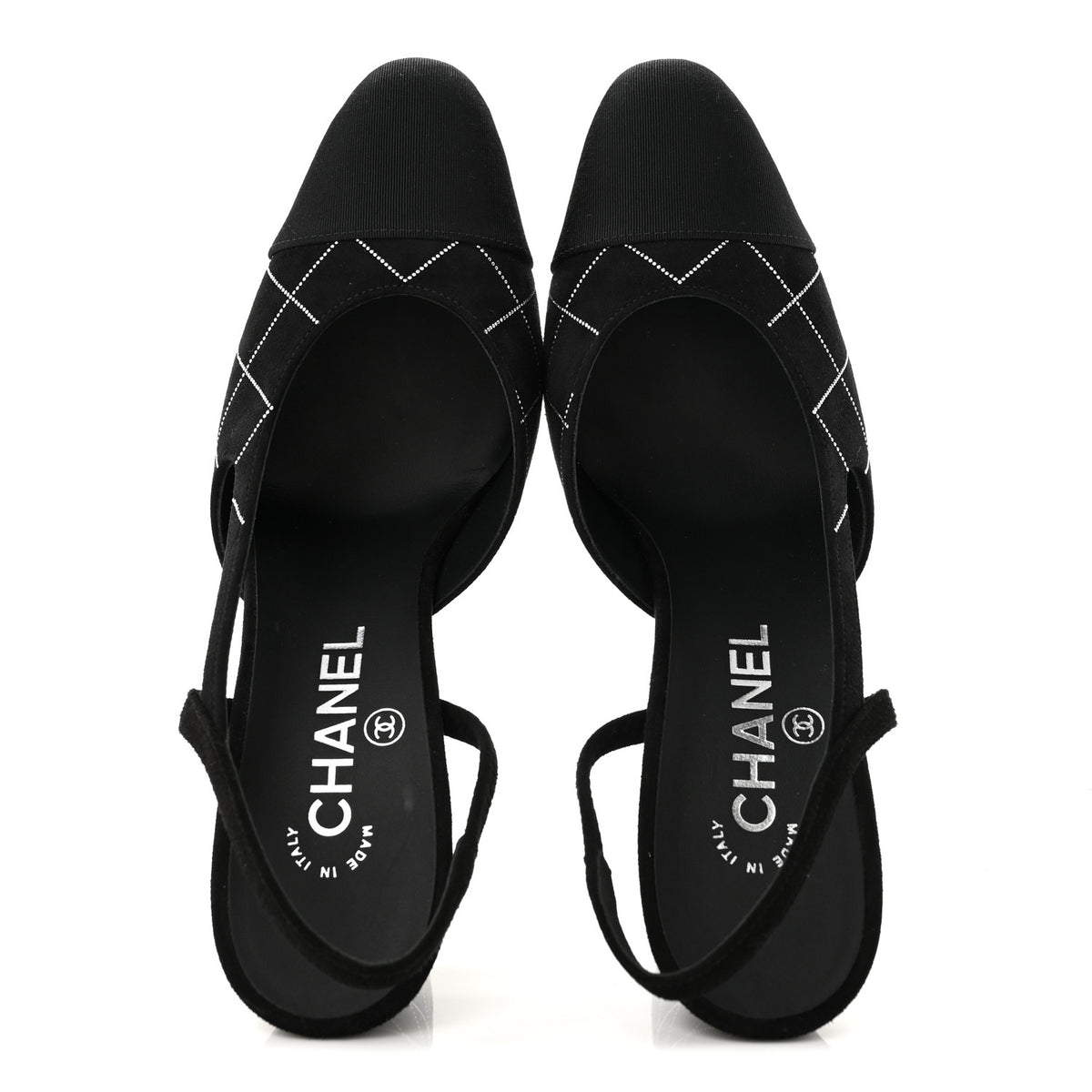 Chanel Suede Kidskin Cap Toe CC Slingback Pumps 37.5 Black Silver 2 of 9