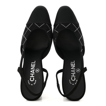 Chanel Suede Kidskin Cap Toe CC Slingback Pumps 37.5 Black Silver 2 of 9