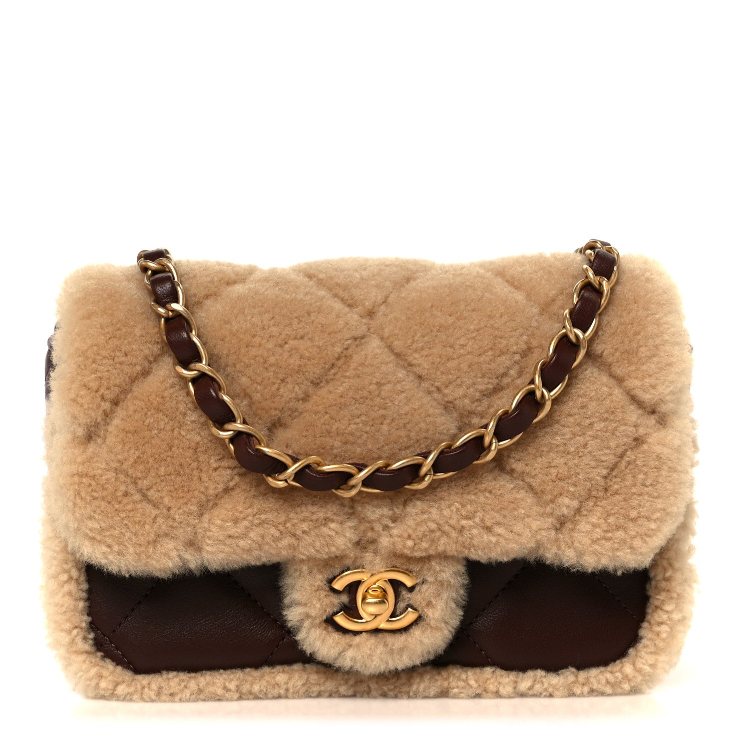 Chanel Shearling Lambskin Quilted Mini Furry Coco Flap Beige Dark Brown 1 of 12