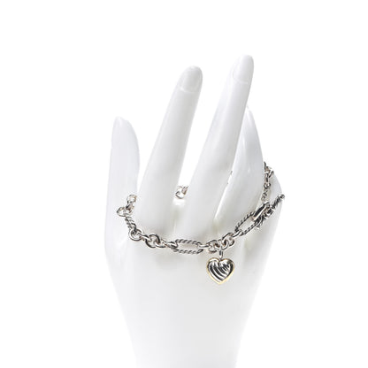David Yurman Sterling Silver 18K Yellow Gold Cable Heart Charm Bracelet 2 of 4