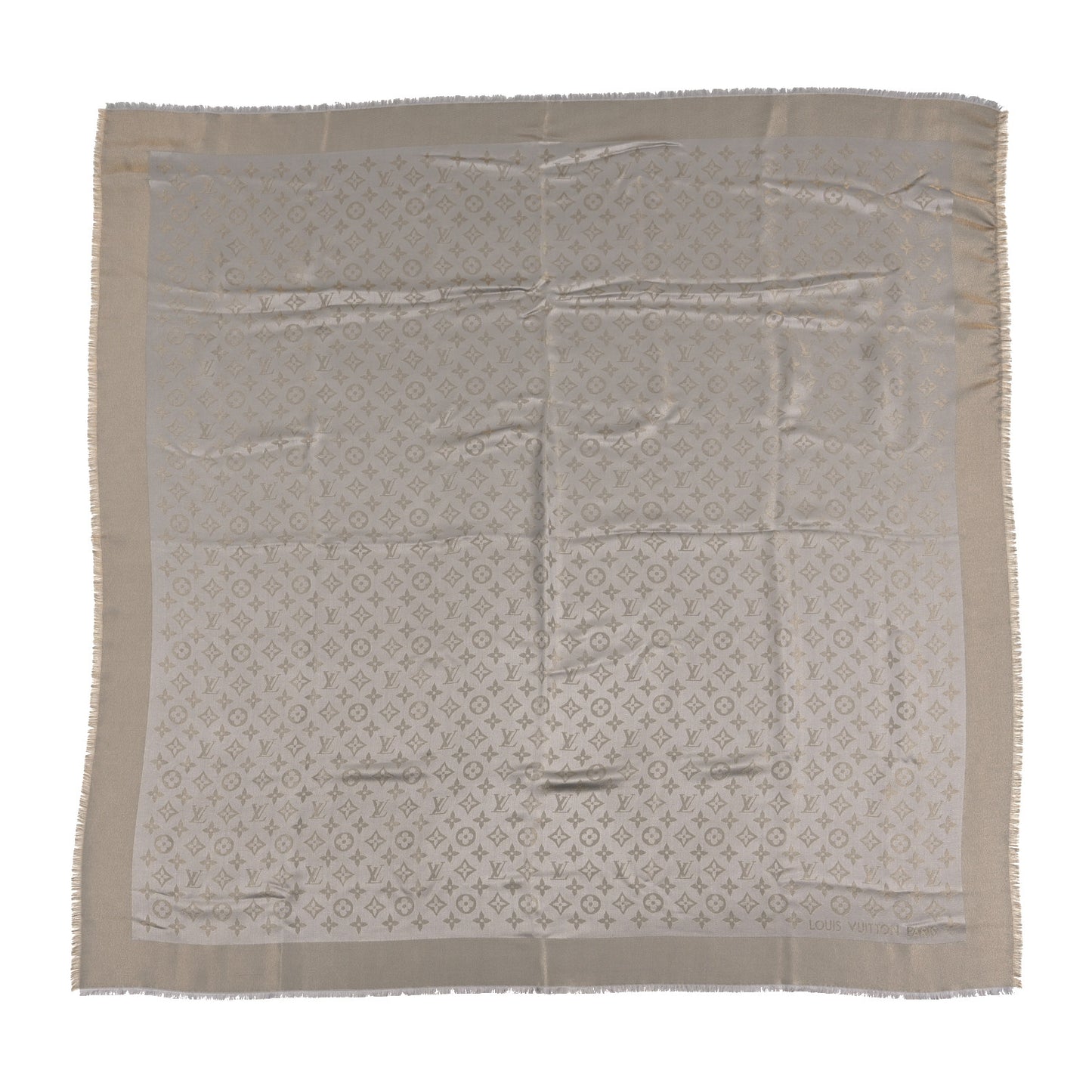 Silk Lurex Wool Monogram Shine Shawl Greige