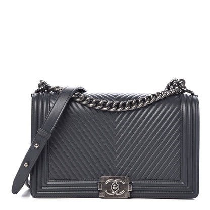 Chanel Calfskin Chevron Quilted New Medium Boy Flap Dark Grey 1 of 10