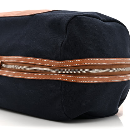 Hermes Toile Goeland Idro Calfskin Odyssee Terre Duffle Bag Bleu Marine Gold 8 of 13
