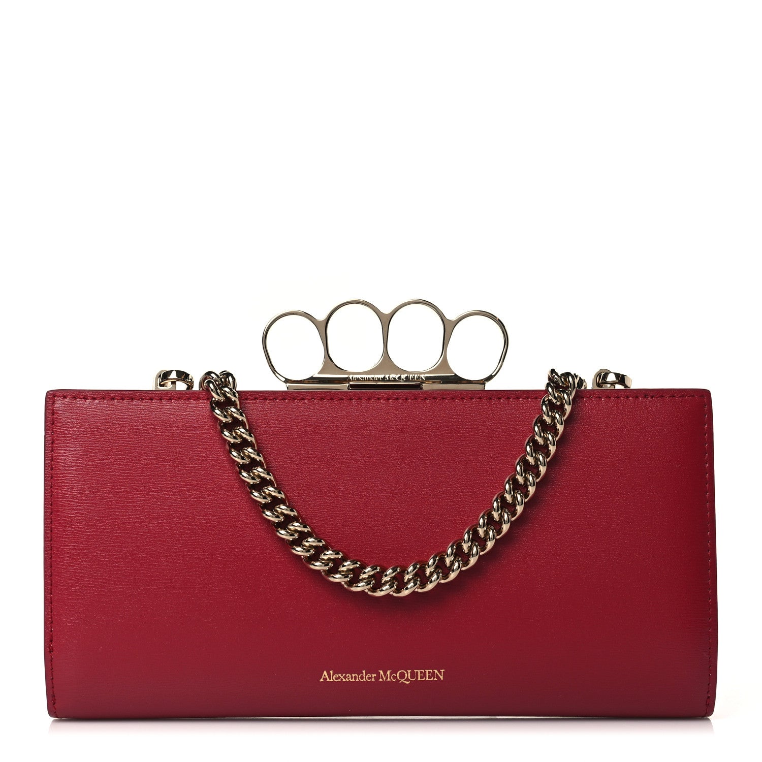 Alexander McQueen Nappa Skull Four Ring Knuckle Wallet On Chain Red 1 of 9