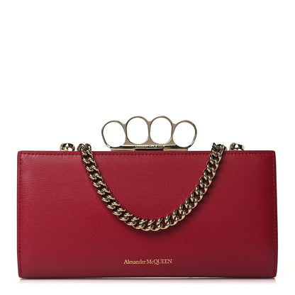 Alexander McQueen Nappa Skull Four Ring Knuckle Wallet On Chain Red 1 of 9