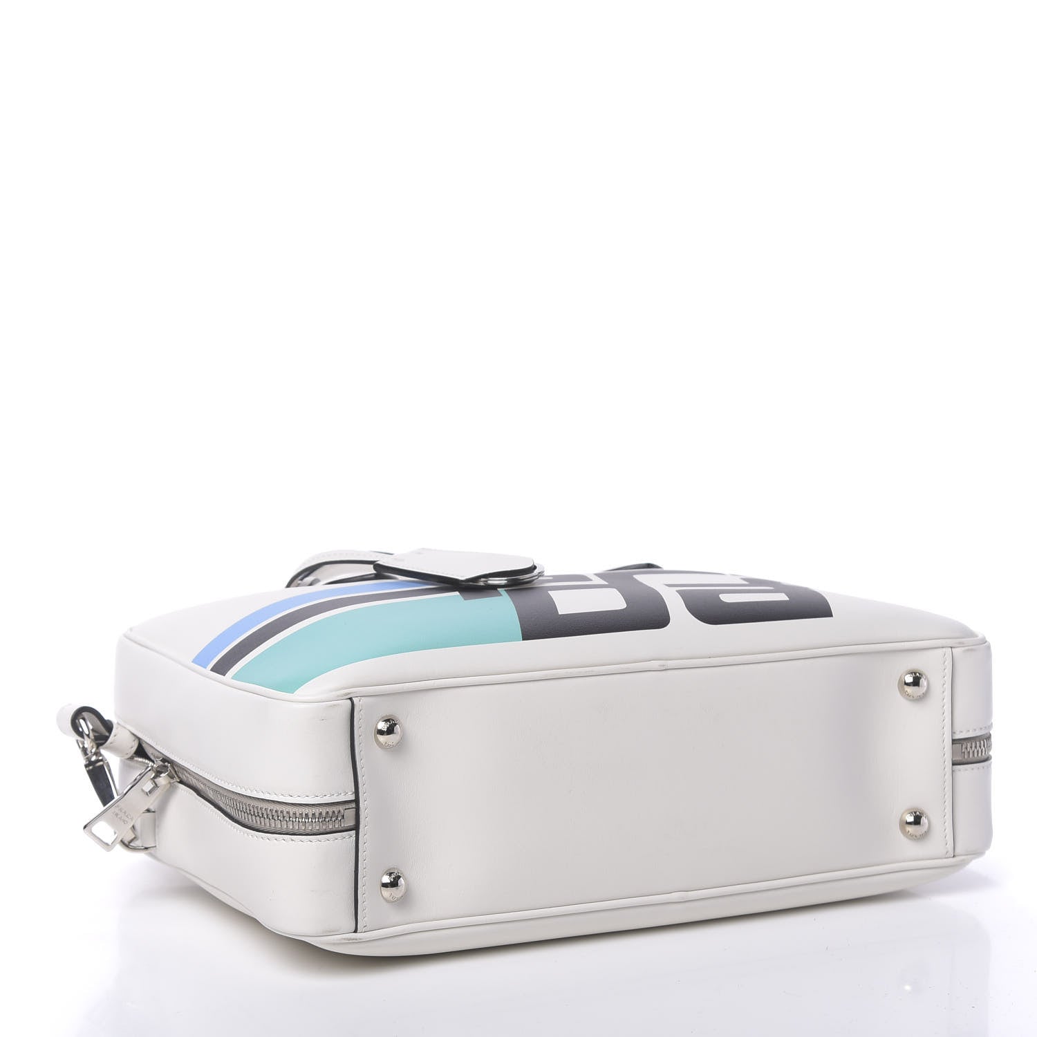 Prada City Calfskin Racing Logo Bowler White Black 4 of 9
