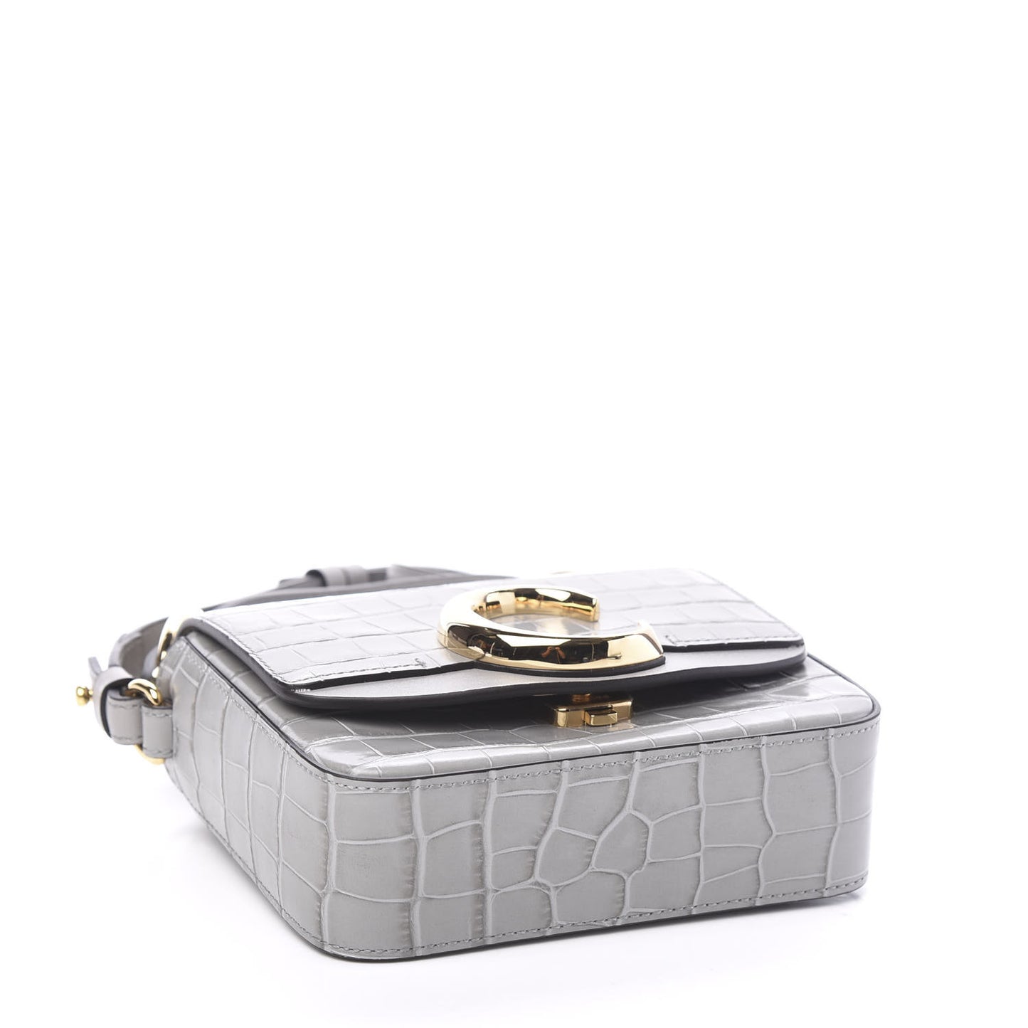 Crocodile Embossed Calfskin Mini C Double Carry Stormy Grey