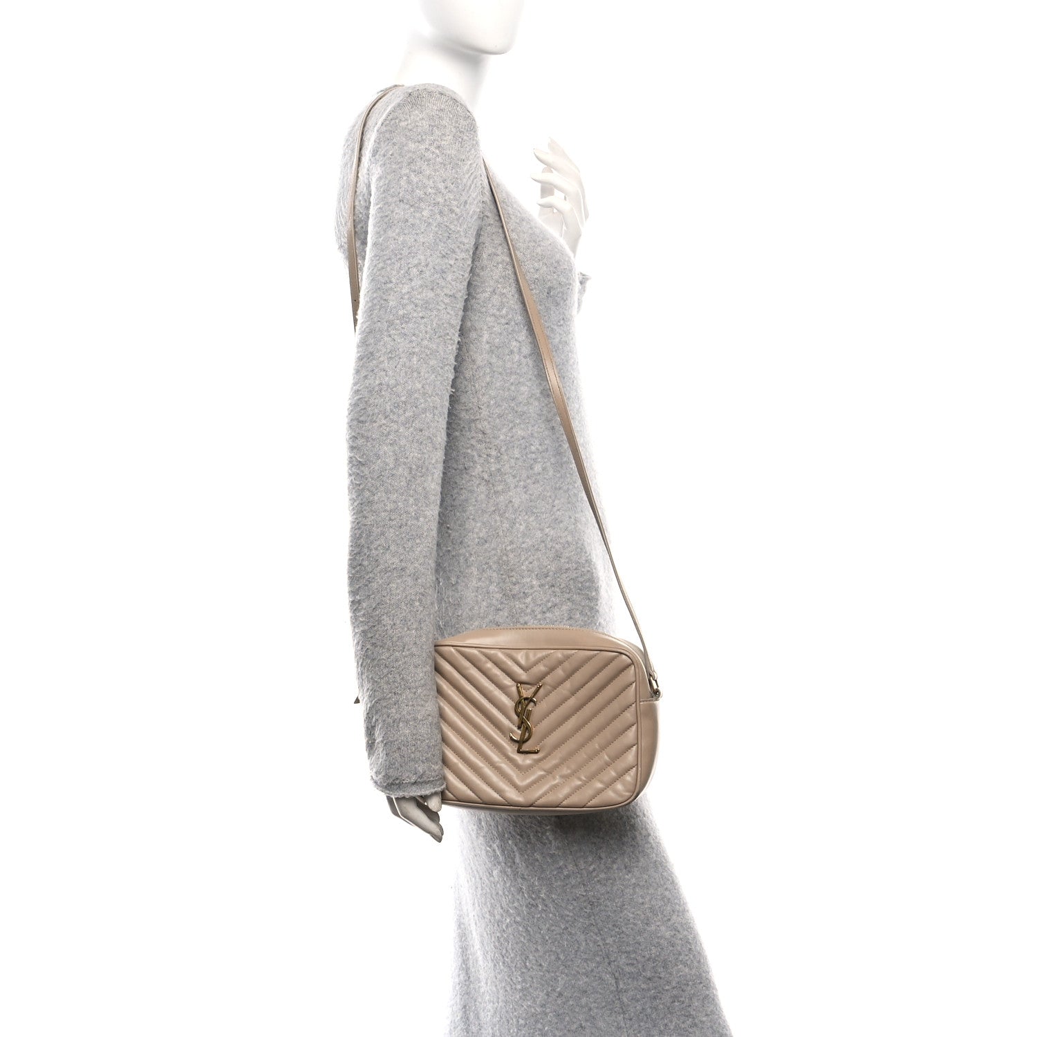 Saint Laurent Calfskin Matelasse Monogram Lou Camera Bag Dark Beige 2 of 10