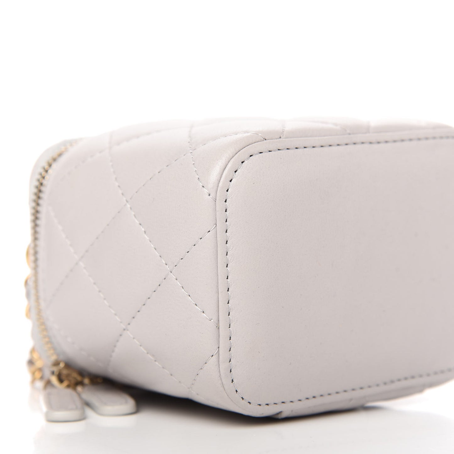 Lambskin Quilted Top Handle Mini Vanity Case With Chain Grey
