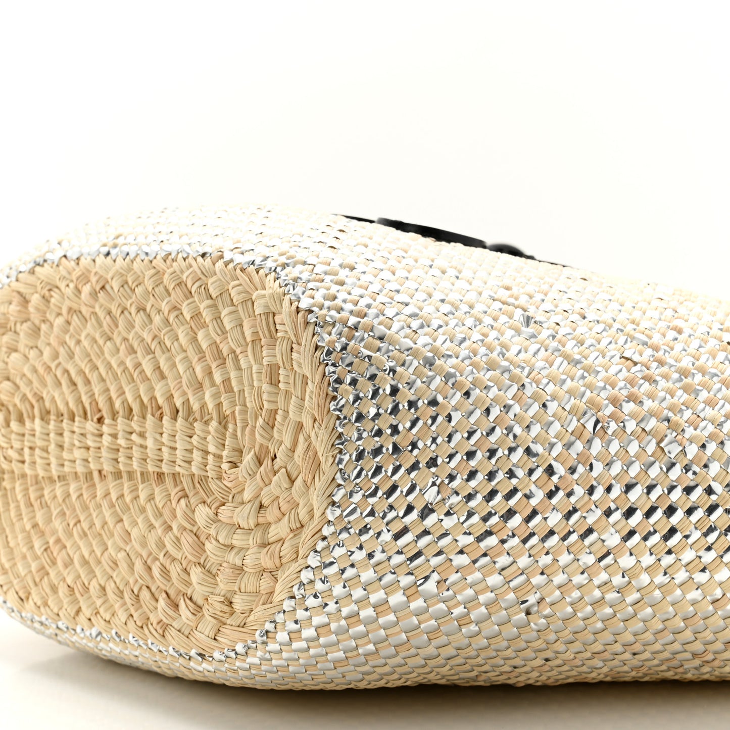 Calfskin Raffia Paulas Ibiza Sparkling Metallic Anagram Basket Tote Bag Natural Silver