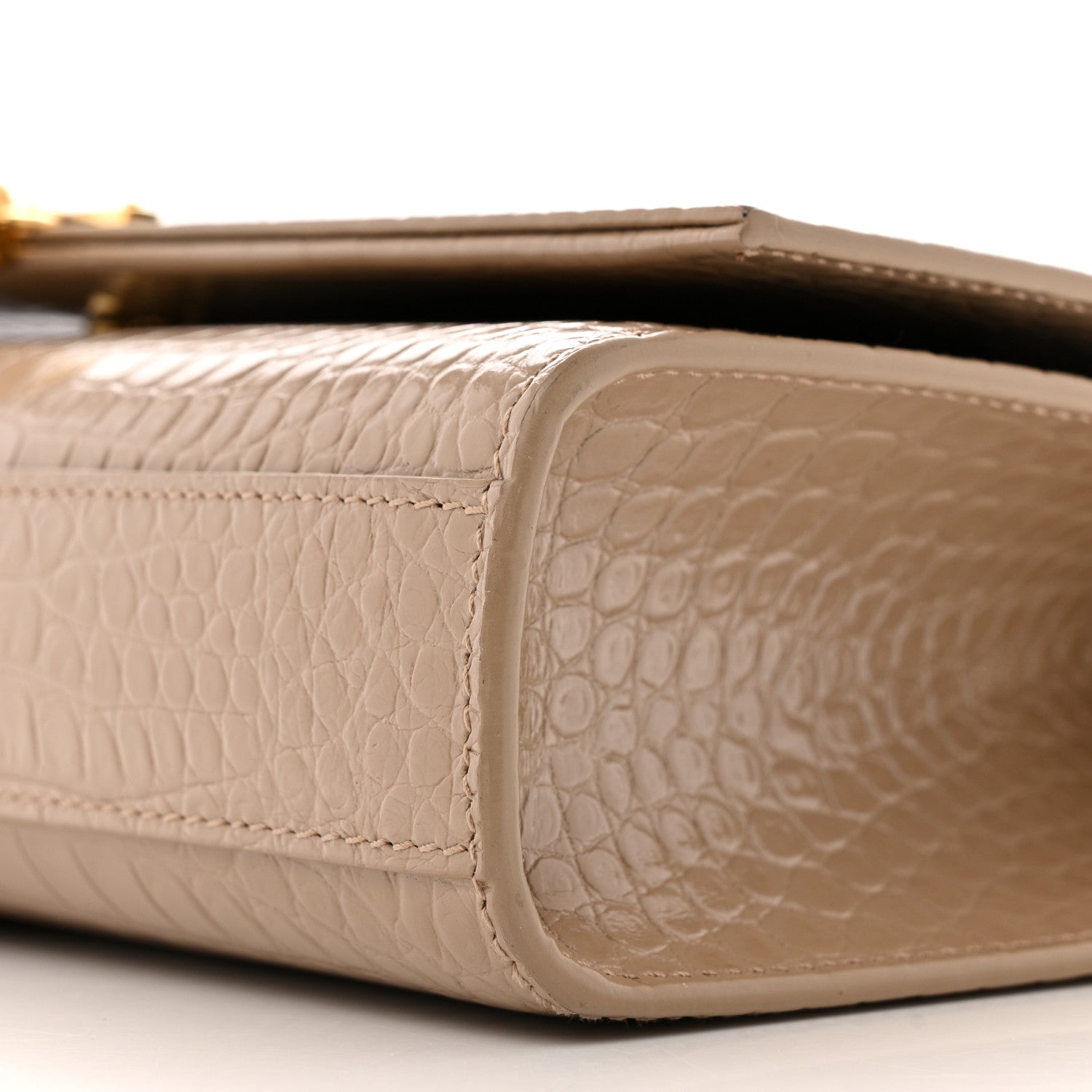 Saint Laurent Calfskin Crocodile Embossed Medium Classic Monogram Kate Tassel Satchel Dark Beige 9 of 11